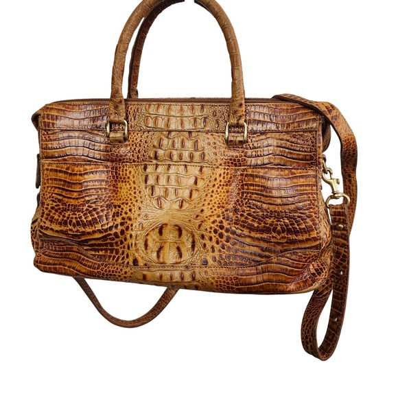 Brahmin Vtg Brown Croc- Embossed Stacy Satchel Leather Handbag Crossbody Bag - Picture 2 of 12